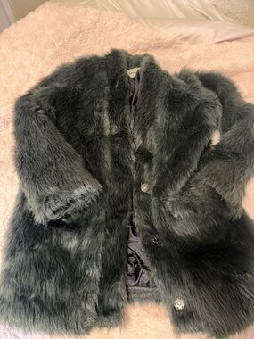Plush Faux Fur Teddy Coat in Dark Gray